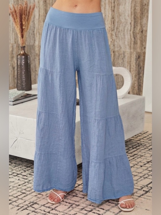 Milio Milano Pants - (2-36/255005-SOL-DENB) LINEN TIERED PALAZZO PANT